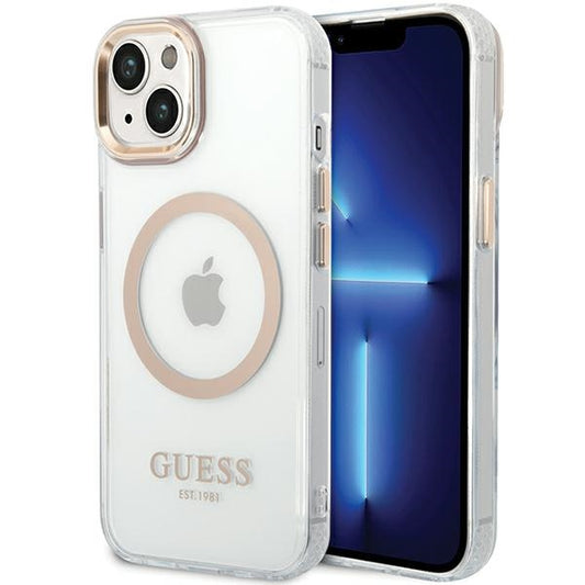 Capa MagSafe para Apple iPhone 15 Plus, Guess, Metal Outline, Dourada
