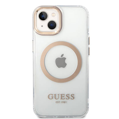 Capa MagSafe para Apple iPhone 15 Plus, Guess, Metal Outline, Dourada