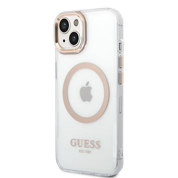 Capa MagSafe para Apple iPhone 15 Plus, Guess, Metal Outline, Dourada