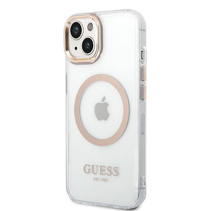 Capa MagSafe para Apple iPhone 15 Plus, Guess, Metal Outline, Dourada