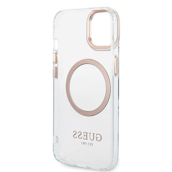 Capa MagSafe para Apple iPhone 15 Plus, Guess, Metal Outline, Dourada