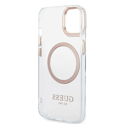 Capa MagSafe para Apple iPhone 15 Plus, Guess, Metal Outline, Dourada