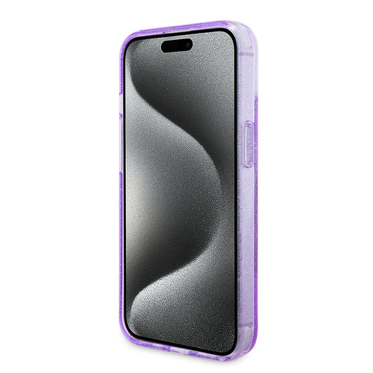 Capa MagSafe para Apple iPhone 15 Plus, Guess, Ring Stand Script Glitter, Roxo