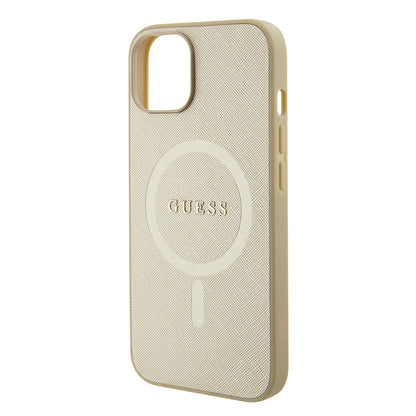 Capa MagSafe para Apple iPhone 15 Plus, Guess, Saffiano, Dourada