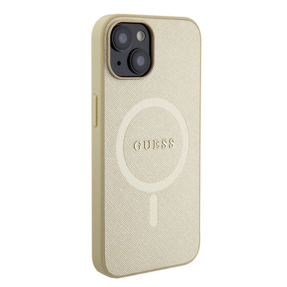 Capa MagSafe para Apple iPhone 15 Plus, Guess, Saffiano, Dourada