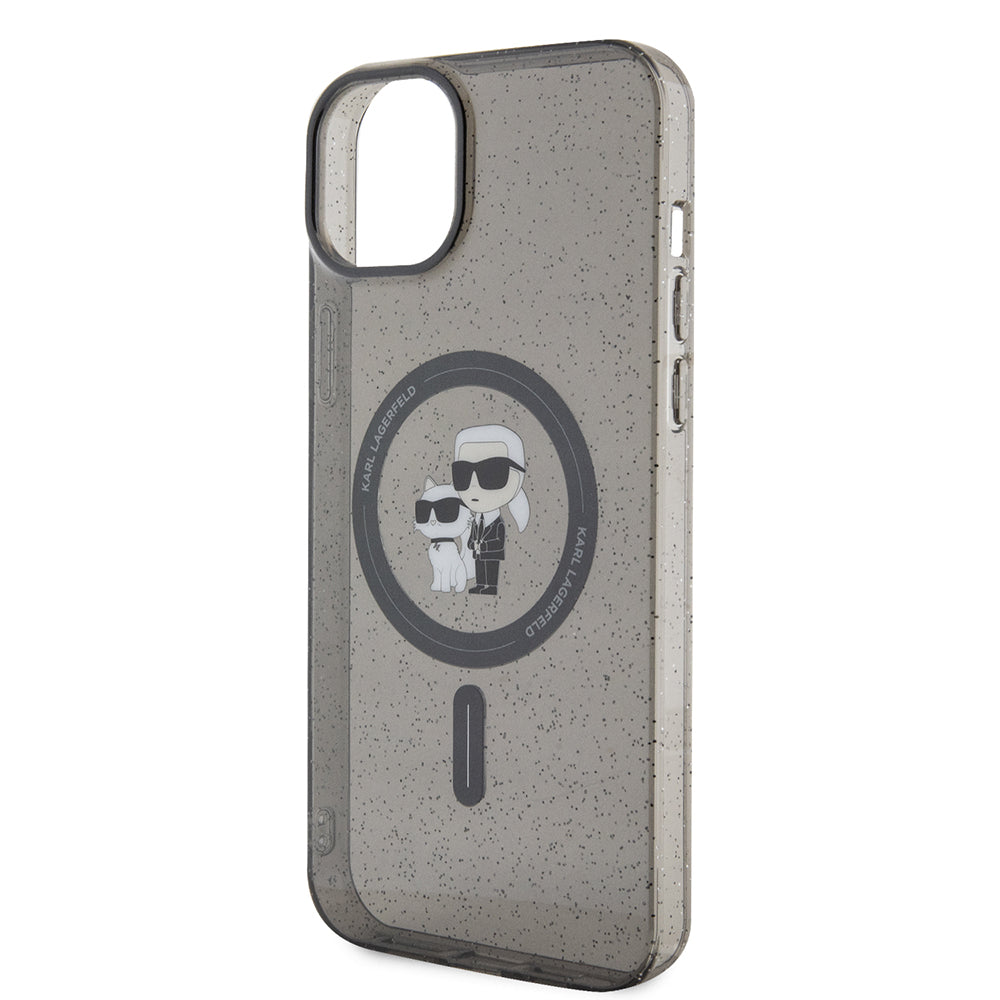 Capa MagSafe para Apple iPhone 15 Plus, Karl Lagerfeld, Glitter, Preta