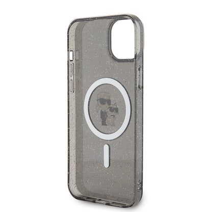 Capa MagSafe para Apple iPhone 15 Plus, Karl Lagerfeld, Glitter, Preta