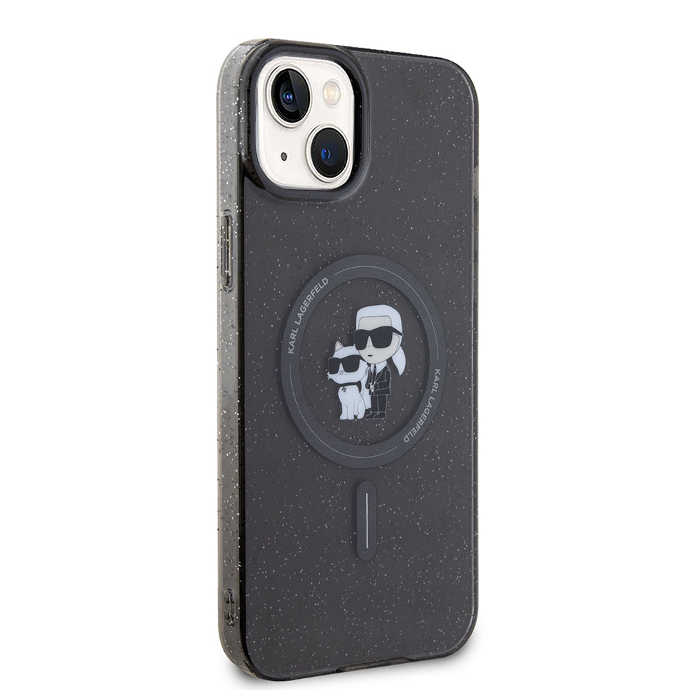Capa MagSafe para Apple iPhone 15 Plus, Karl Lagerfeld, Glitter, Preta