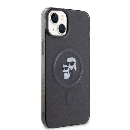 Capa MagSafe para Apple iPhone 15 Plus, Karl Lagerfeld, Glitter, Preta
