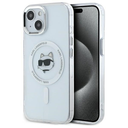 Capa MagSafe para Apple iPhone 15 Plus, Karl Lagerfeld, IML Metal Choupette's Head, Branca