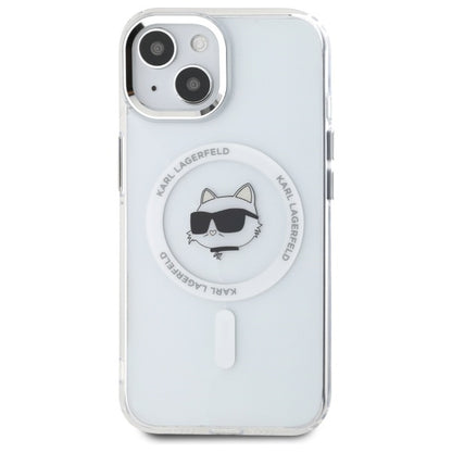 MagSafe Case for Apple iPhone 15 Plus, Karl Lagerfeld, IML Metal Choupette's Head, White