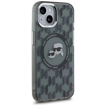 Capa MagSafe para Apple iPhone 15 Plus, Karl Lagerfeld, IML Monograma Karl & Choupette's Heads, Preta.