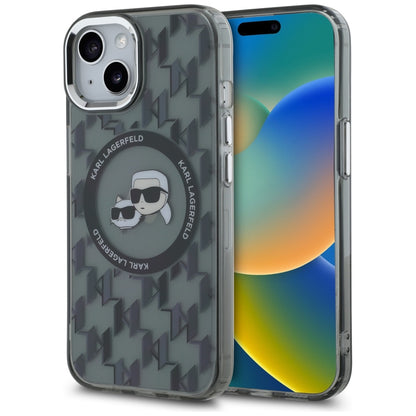 Capa MagSafe para Apple iPhone 15 Plus, Karl Lagerfeld, IML Monograma Karl & Choupette's Heads, Preta.