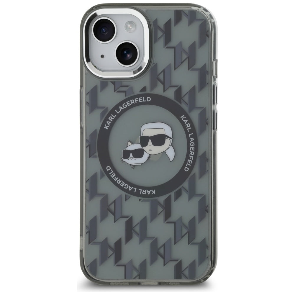 Capa MagSafe para Apple iPhone 15 Plus, Karl Lagerfeld, IML Monograma Karl & Choupette's Heads, Preta.