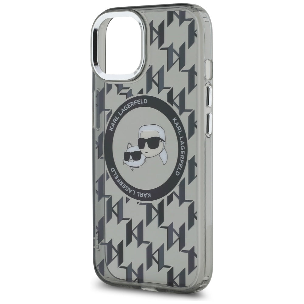 Capa MagSafe para Apple iPhone 15 Plus, Karl Lagerfeld, IML Monograma Karl & Choupette's Heads, Preta.