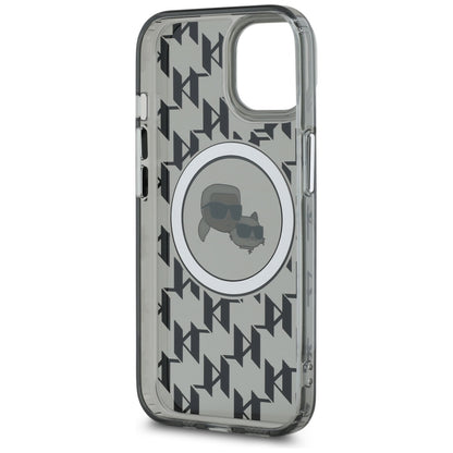 Capa MagSafe para Apple iPhone 15 Plus, Karl Lagerfeld, IML Monograma Karl & Choupette's Heads, Preta.