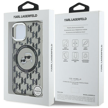 Capa MagSafe para Apple iPhone 15 Plus, Karl Lagerfeld, IML Monograma Karl & Choupette's Heads, Preta.