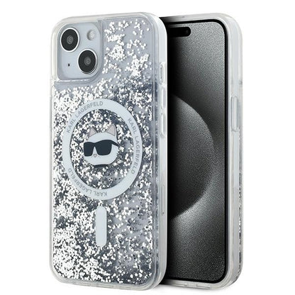 Capa MagSafe para Apple iPhone 15 Plus, Karl Lagerfeld, Liquid Glitter Choupette's Head, Transparente