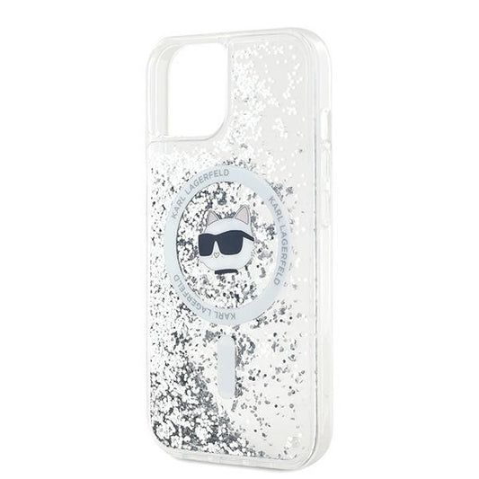 Capa MagSafe para Apple iPhone 15 Plus, Karl Lagerfeld, Liquid Glitter Choupette's Head, Transparente