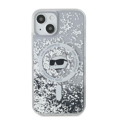 Capa MagSafe para Apple iPhone 15 Plus, Karl Lagerfeld, Liquid Glitter Choupette's Head, Transparente
