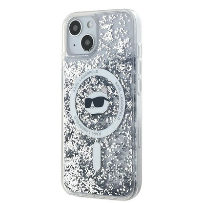 Capa MagSafe para Apple iPhone 15 Plus, Karl Lagerfeld, Liquid Glitter Choupette's Head, Transparente