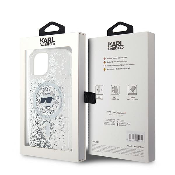 Capa MagSafe para Apple iPhone 15 Plus, Karl Lagerfeld, Liquid Glitter Choupette's Head, Transparente