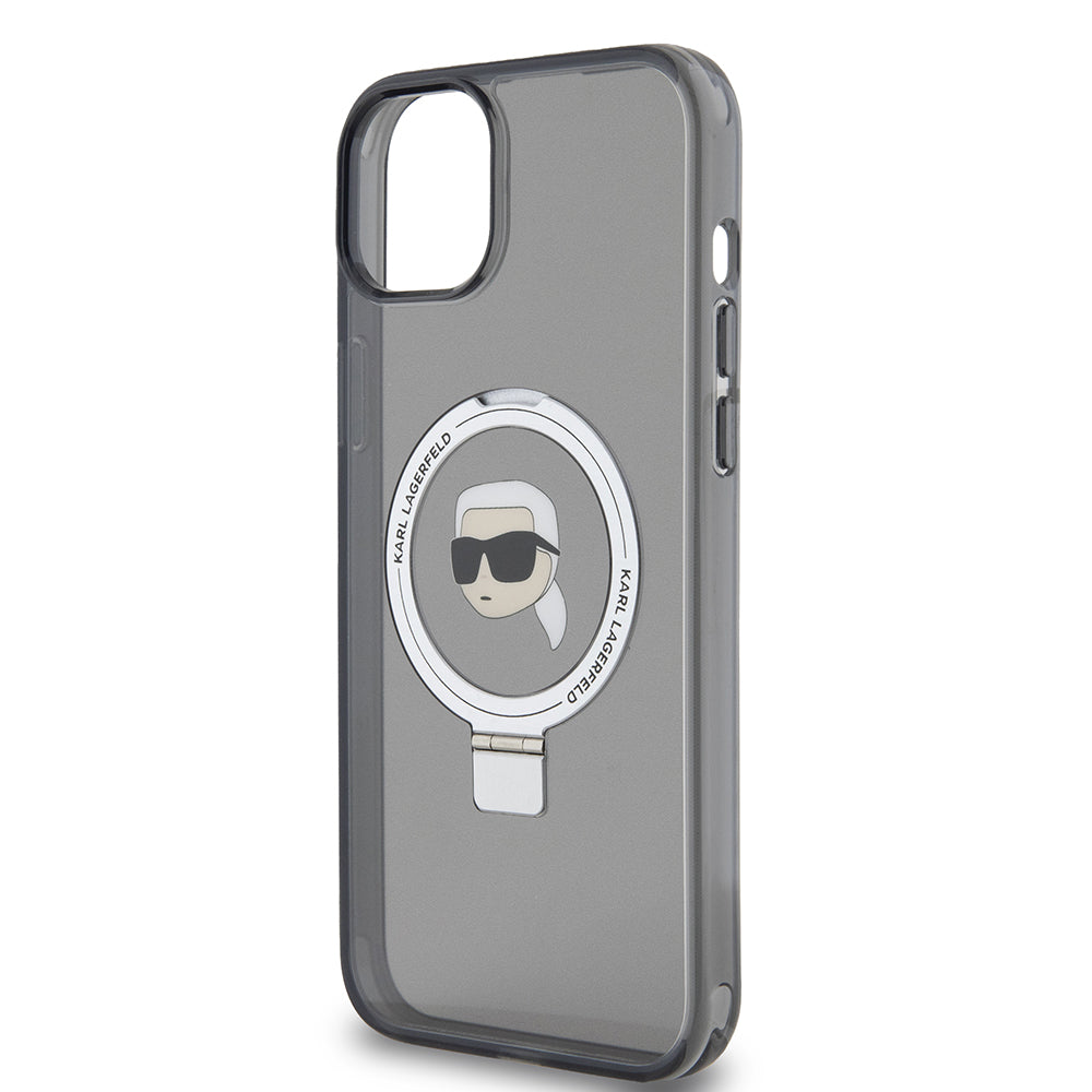 Capa MagSafe para Apple iPhone 15 Plus, Karl Lagerfeld, Ring Stand Karl's Head, Preta
