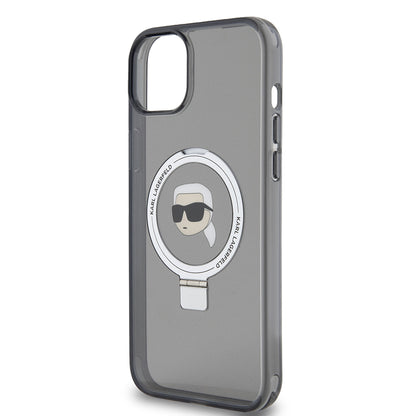 Capa MagSafe para Apple iPhone 15 Plus, Karl Lagerfeld, Ring Stand Karl's Head, Preta