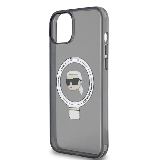 Capa MagSafe para Apple iPhone 15 Plus, Karl Lagerfeld, Ring Stand Karl's Head, Preta