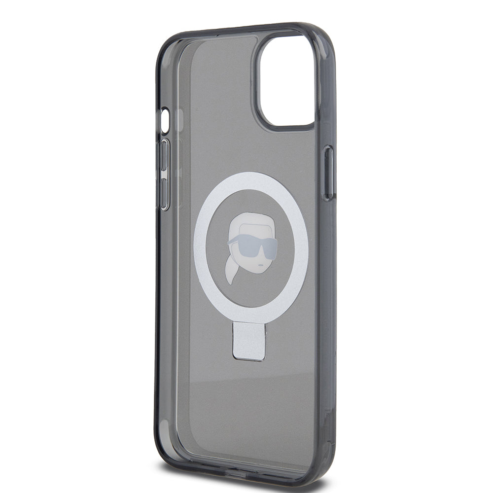 Capa MagSafe para Apple iPhone 15 Plus, Karl Lagerfeld, Ring Stand Karl's Head, Preta