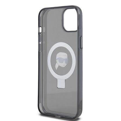 Capa MagSafe para Apple iPhone 15 Plus, Karl Lagerfeld, Ring Stand Karl's Head, Preta