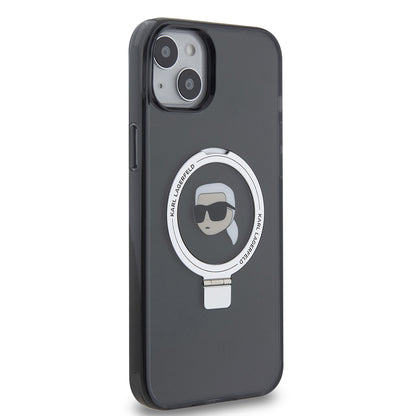 Capa MagSafe para Apple iPhone 15 Plus, Karl Lagerfeld, Ring Stand Karl's Head, Preta