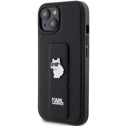 Capa MagSafe para Apple iPhone 15 Plus, Karl Lagerfeld, Saffiano Gripstand Choupette, Preta