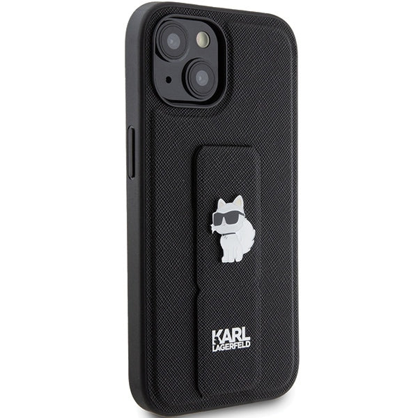 Capa MagSafe para Apple iPhone 15 Plus, Karl Lagerfeld, Saffiano Gripstand Choupette, Preta