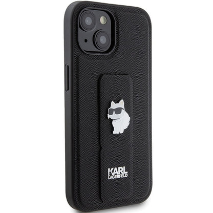 Capa MagSafe para Apple iPhone 15 Plus, Karl Lagerfeld, Saffiano Gripstand Choupette, Preta