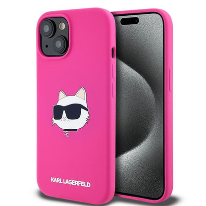 Capa MagSafe para Apple iPhone 15 Plus, Karl Lagerfeld, Silicone Choupette's Head, Fúcsia