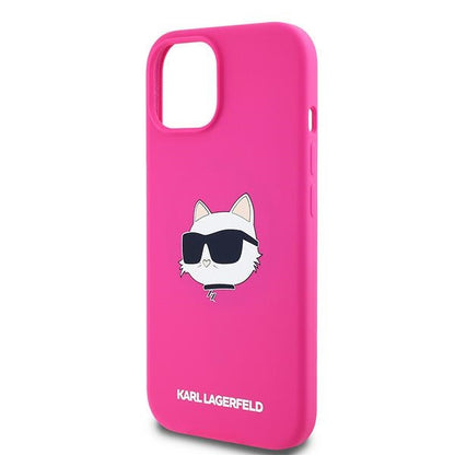 Capa MagSafe para Apple iPhone 15 Plus, Karl Lagerfeld, Silicone Choupette's Head, Fúcsia