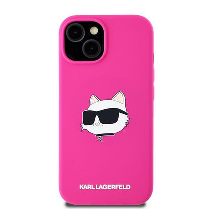Capa MagSafe para Apple iPhone 15 Plus, Karl Lagerfeld, Silicone Choupette's Head, Fúcsia
