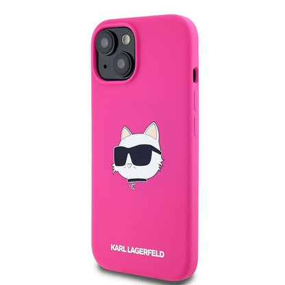 Capa MagSafe para Apple iPhone 15 Plus, Karl Lagerfeld, Silicone Choupette's Head, Fúcsia