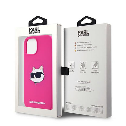 Capa MagSafe para Apple iPhone 15 Plus, Karl Lagerfeld, Silicone Choupette's Head, Fúcsia