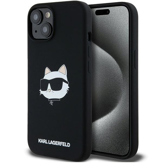Capa MagSafe para Apple iPhone 15 Plus, Karl Lagerfeld, Silicone Choupette's Head, Preta