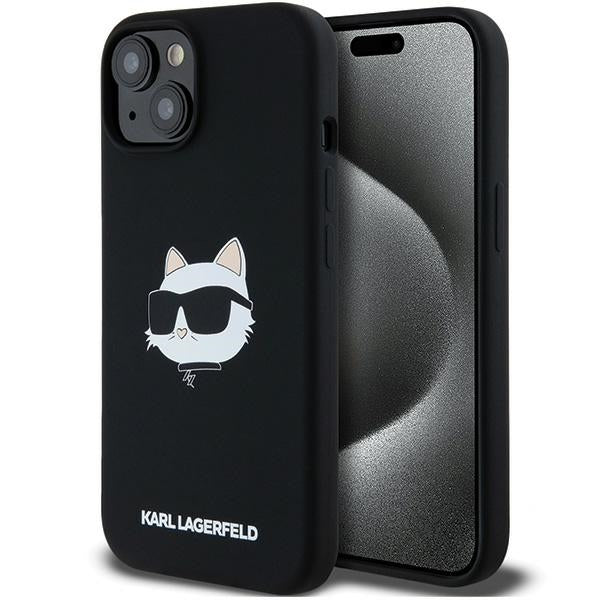 Capa MagSafe para Apple iPhone 15 Plus, Karl Lagerfeld, Silicone Choupette's Head, Preta