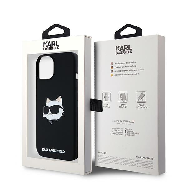 Capa MagSafe para Apple iPhone 15 Plus, Karl Lagerfeld, Silicone Choupette's Head, Preta