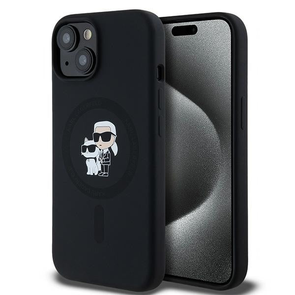 Capa MagSafe para Apple iPhone 15 Plus, Karl Lagerfeld, Silicone Karl & Choupette, Preta