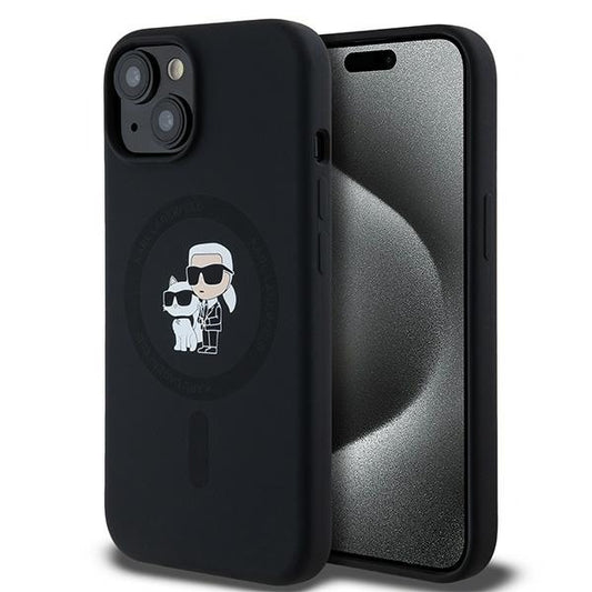 Capa MagSafe para Apple iPhone 15 Plus, Karl Lagerfeld, Silicone Karl & Choupette, Preta