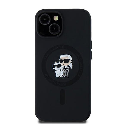 Capa MagSafe para Apple iPhone 15 Plus, Karl Lagerfeld, Silicone Karl & Choupette, Preta