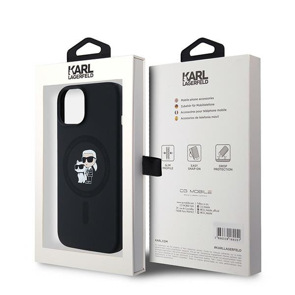 Capa MagSafe para Apple iPhone 15 Plus, Karl Lagerfeld, Silicone Karl & Choupette, Preta