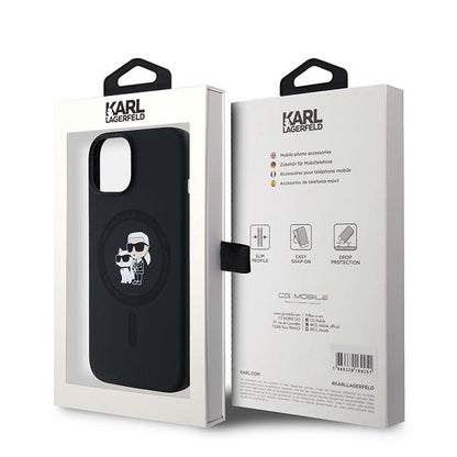 Capa MagSafe para Apple iPhone 15 Plus, Karl Lagerfeld, Silicone Karl & Choupette, Preta