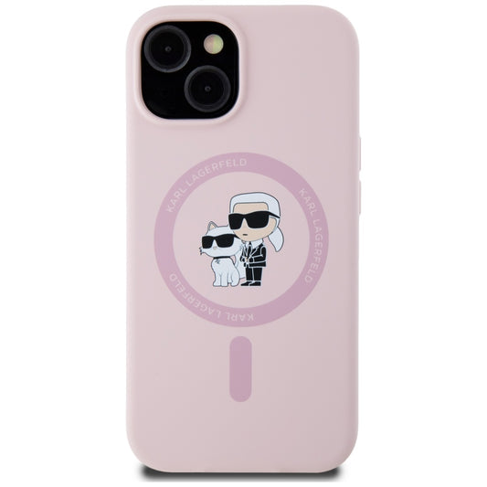 Capa MagSafe para Apple iPhone 15 Plus, Karl Lagerfeld, Silicone Karl & Choupette, Rosa