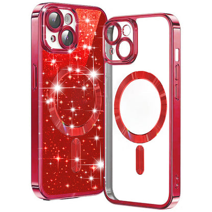 Capa MagSafe para Apple iPhone 15 Plus, Techsuit, Luxury Glitter, Vermelha